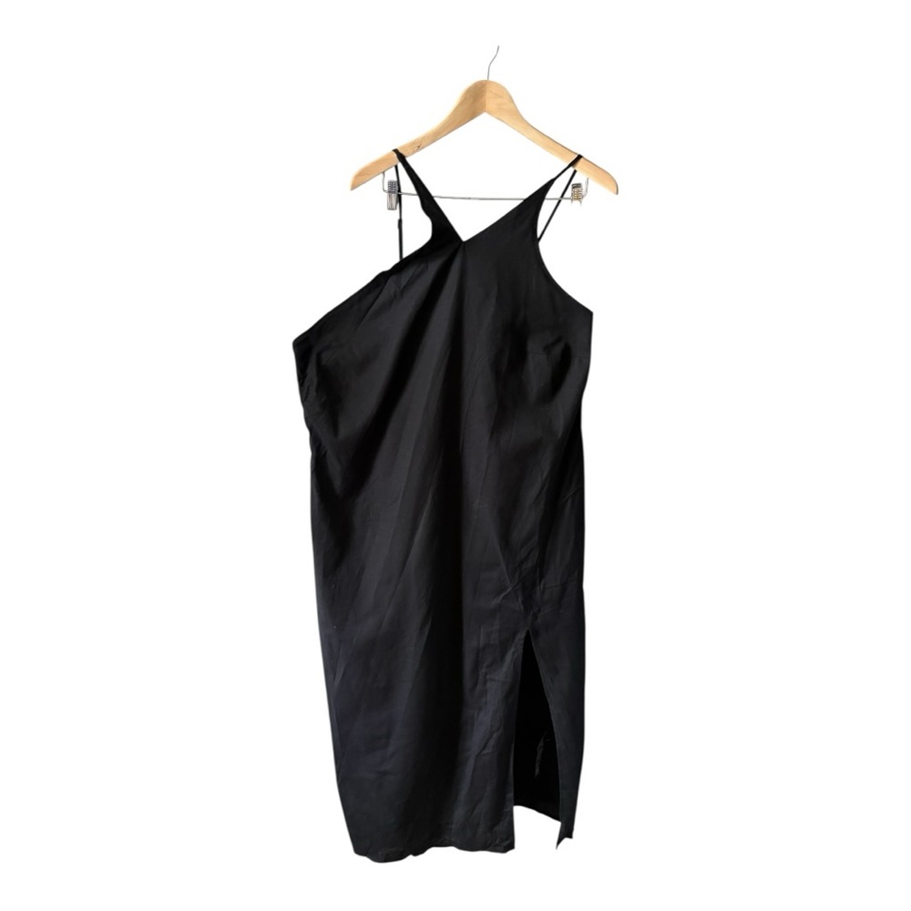 ASOS DESIGN Black Cotton Linen Asymmetrical Neck Midi Dress Size 18 NWT